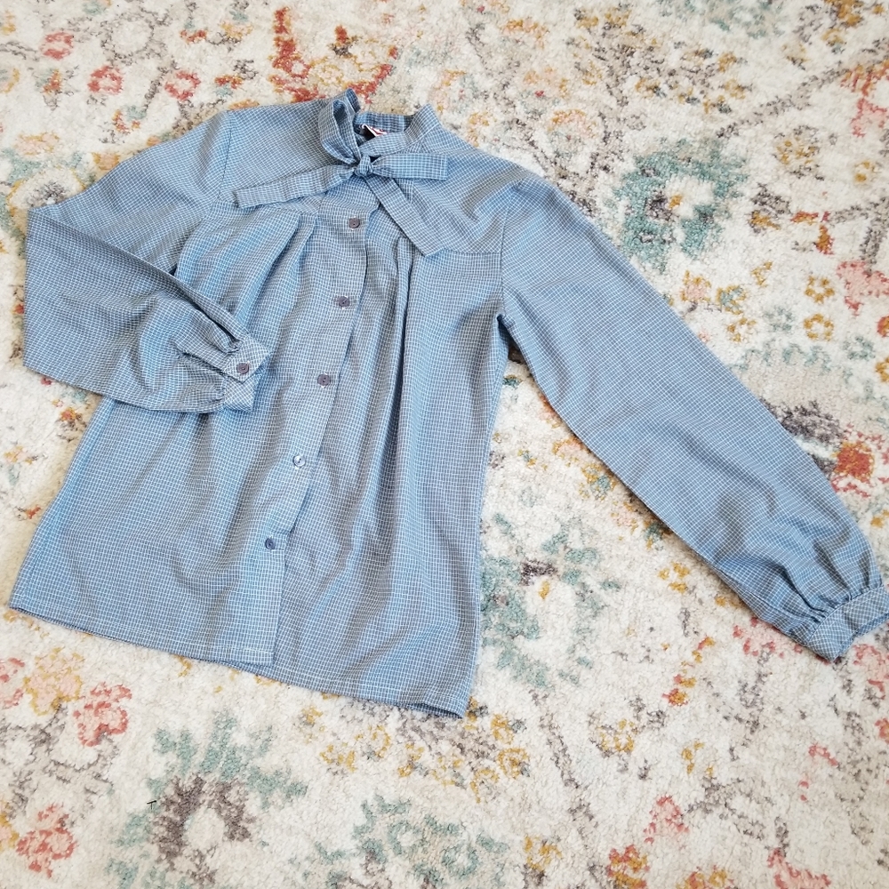 Vintage Blue Window-pane Blouse